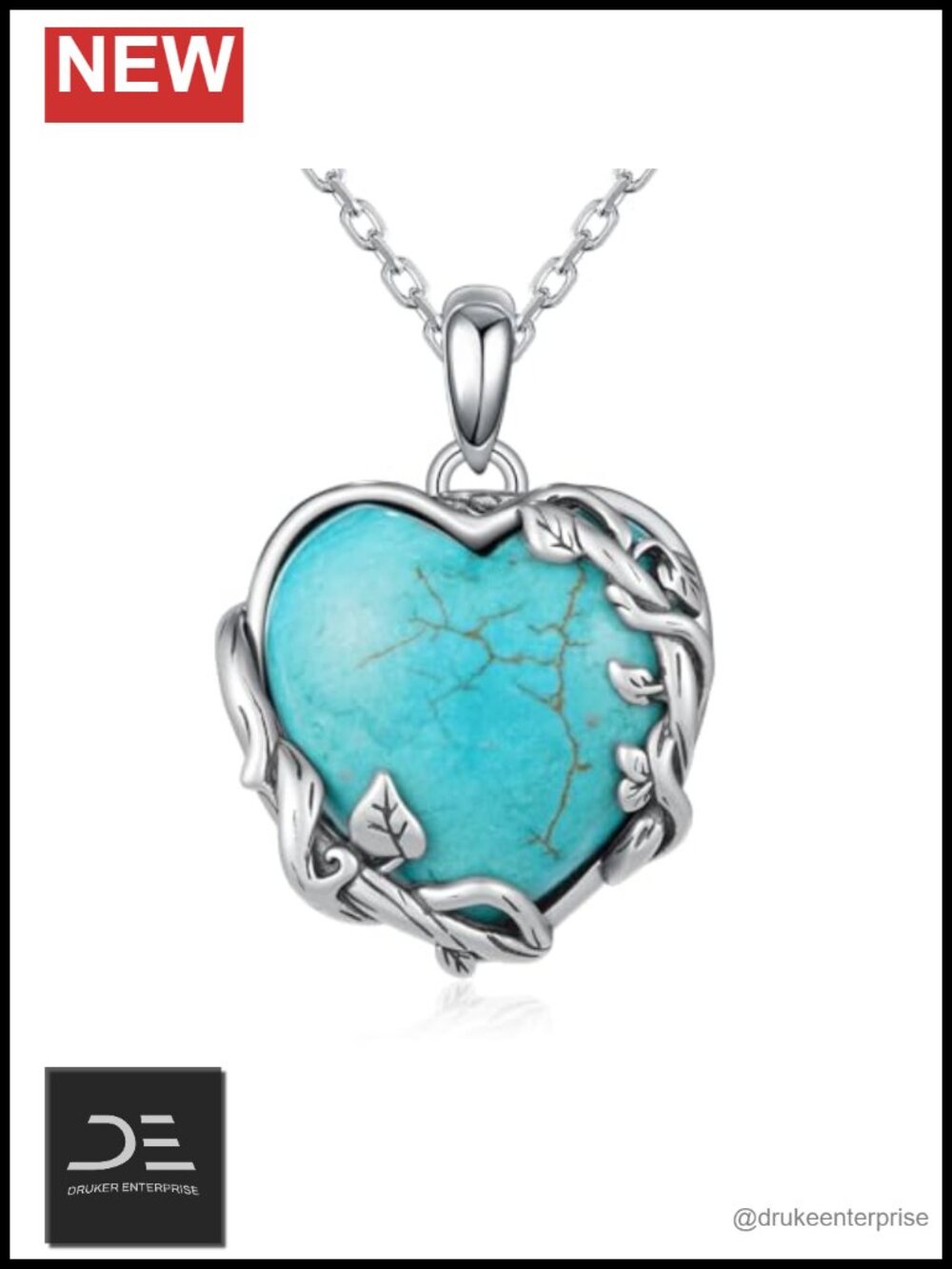 Genuine Turquoise Heart Necklace 925 Sterling Silver Western Pendant